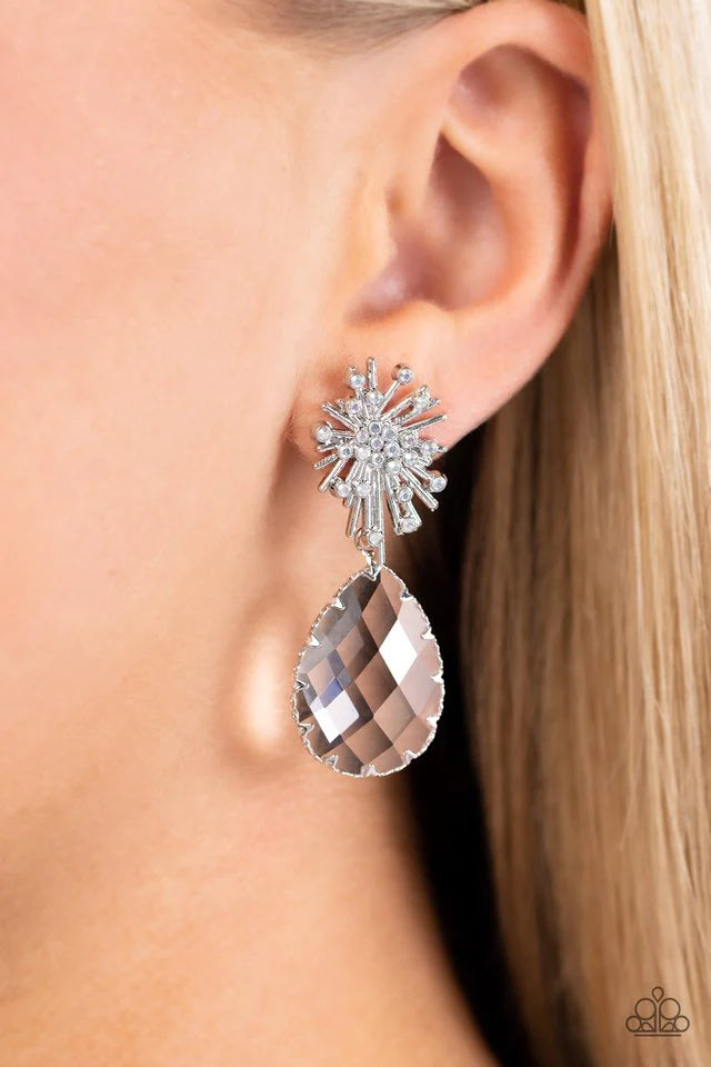 Paparazzi Earring ~ Stellar Shooting Star - White