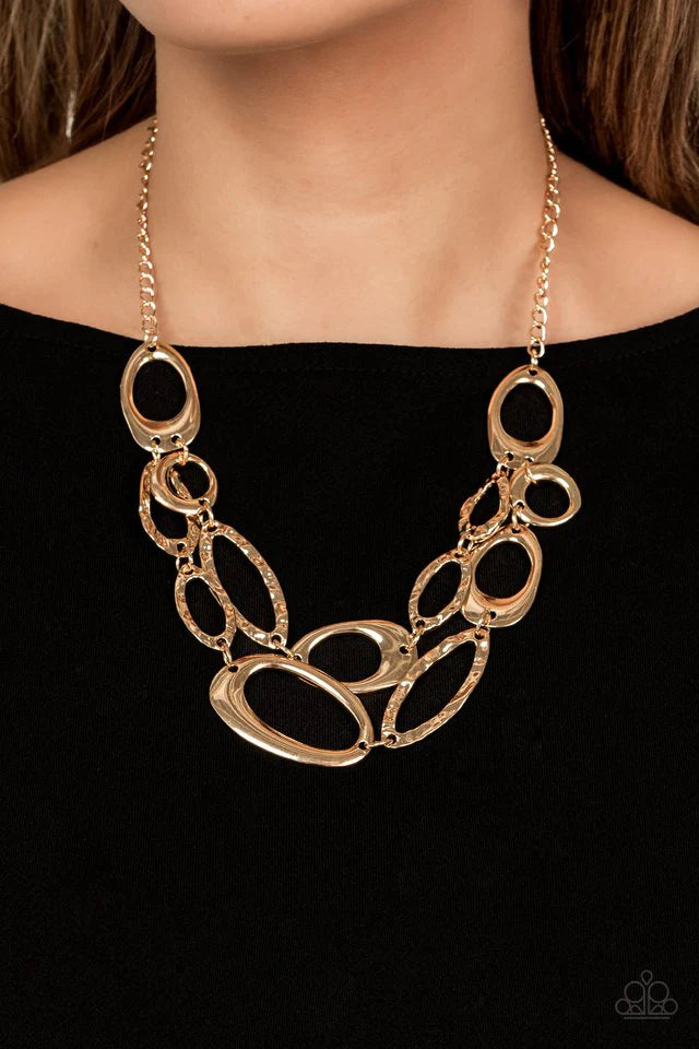 Paparazzi Necklace ~ Game OVAL - Gold