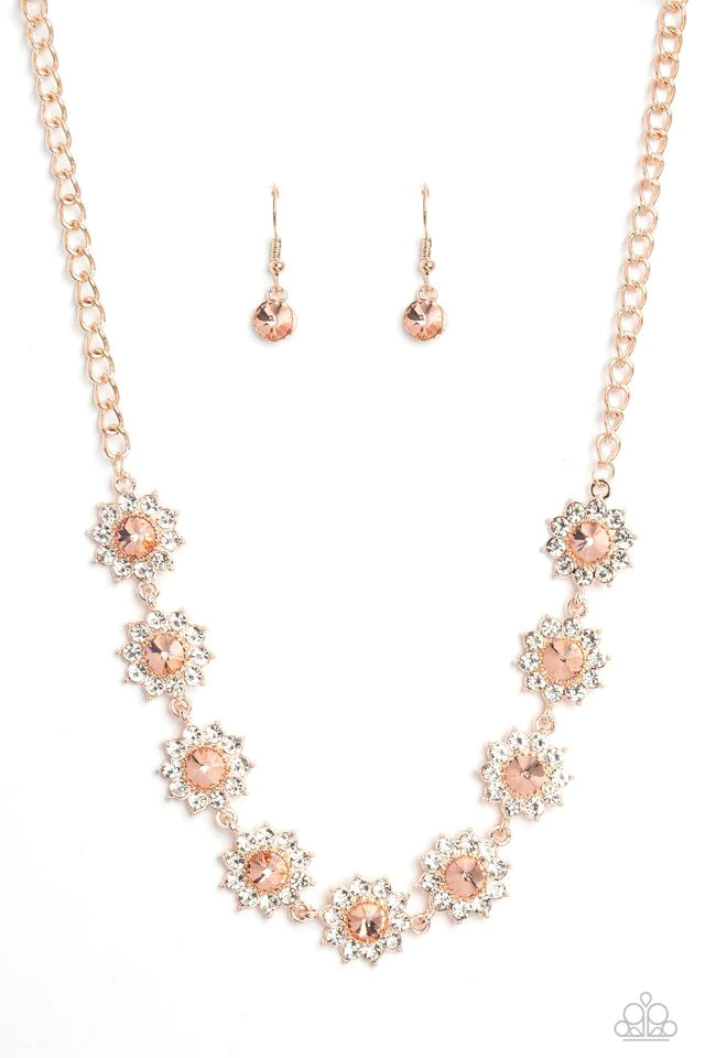 Paparazzi Necklace ~ Blooming Brilliance - Rose Gold