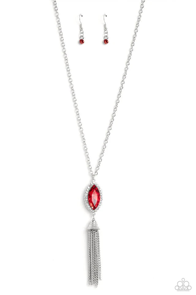 Paparazzi Necklace ~ Tassel Tabloid - Red
