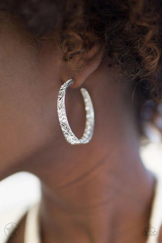 Paparazzi Earring Blockbuster - GLITZY By Association - White