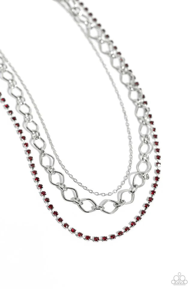 Paparazzi Necklace ~ Tasteful Tiers - Red