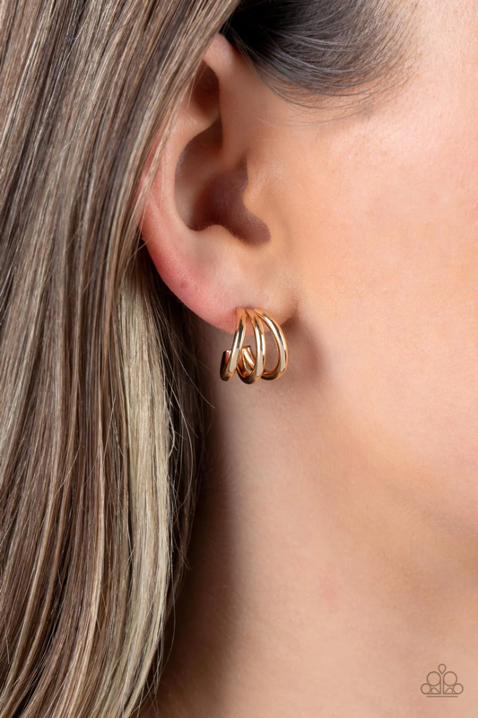 Paparazzi ♥ TRIPLE Down - Gold ♥ Earrings
